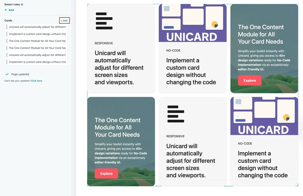 Unicard group in two rows